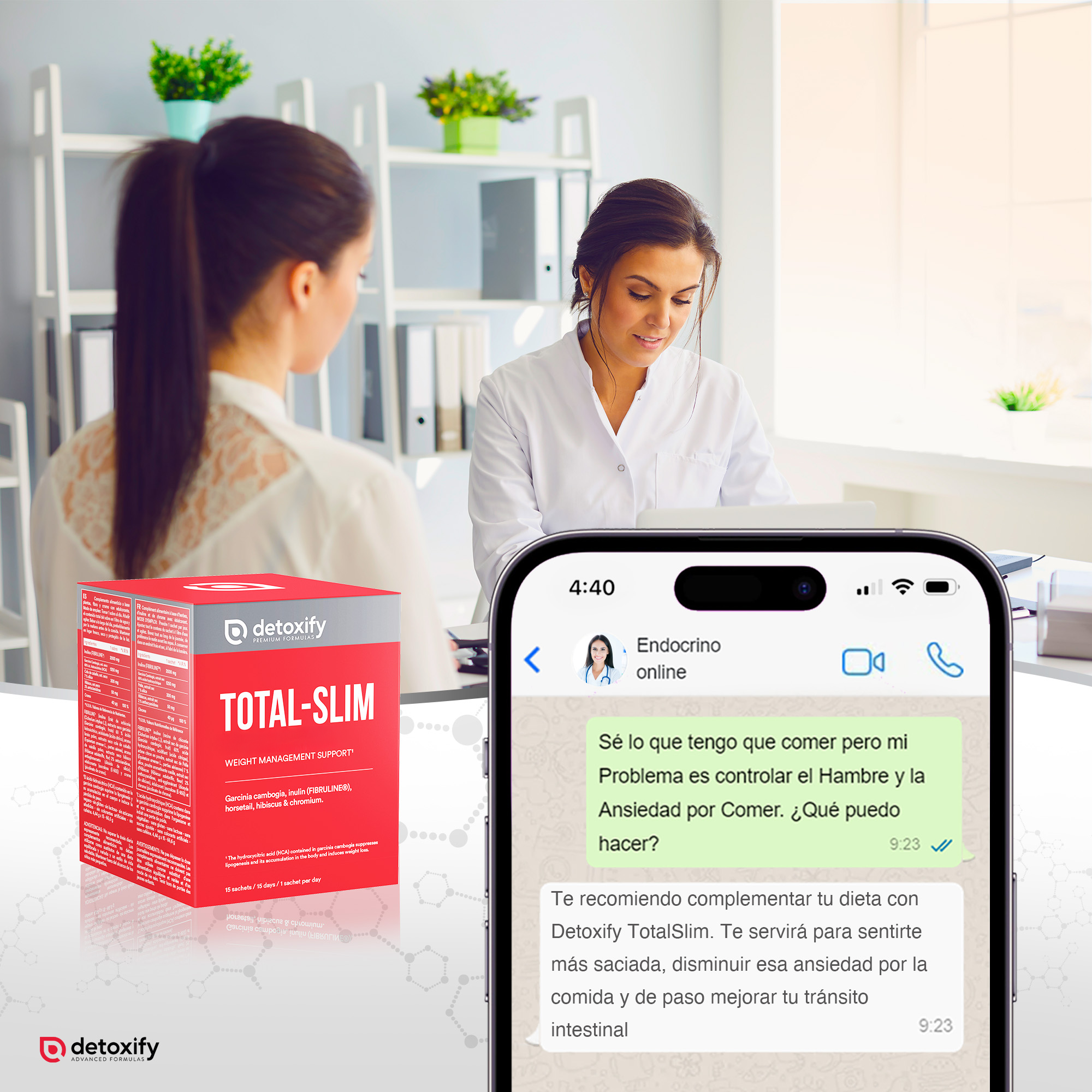 Detoxify Total-Slim | Queimador de Gordura Potente para Emagrecer | Potente Saciante em Saquetas | Garcinia Cambogia Crómio Cavalinha Hibisco | Emagrecimento Rápido e Eficaz Mulher | 15 Dias