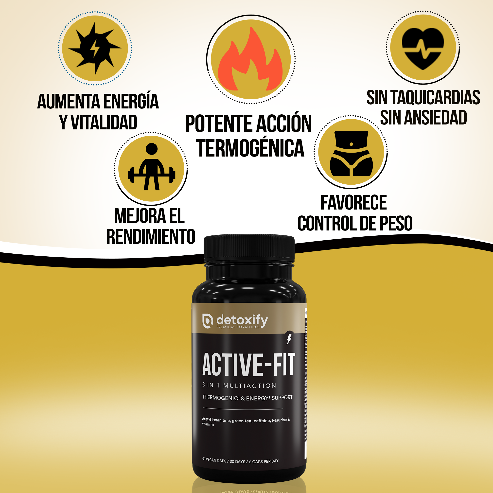 Detoxify Active-Fit | Termogénico Potente Para Emagrecer | L-Carnitina, Chá Verde | Emagrecimento Rápido e Eficaz Mulher | 60 Cápsulas | 30 Dias