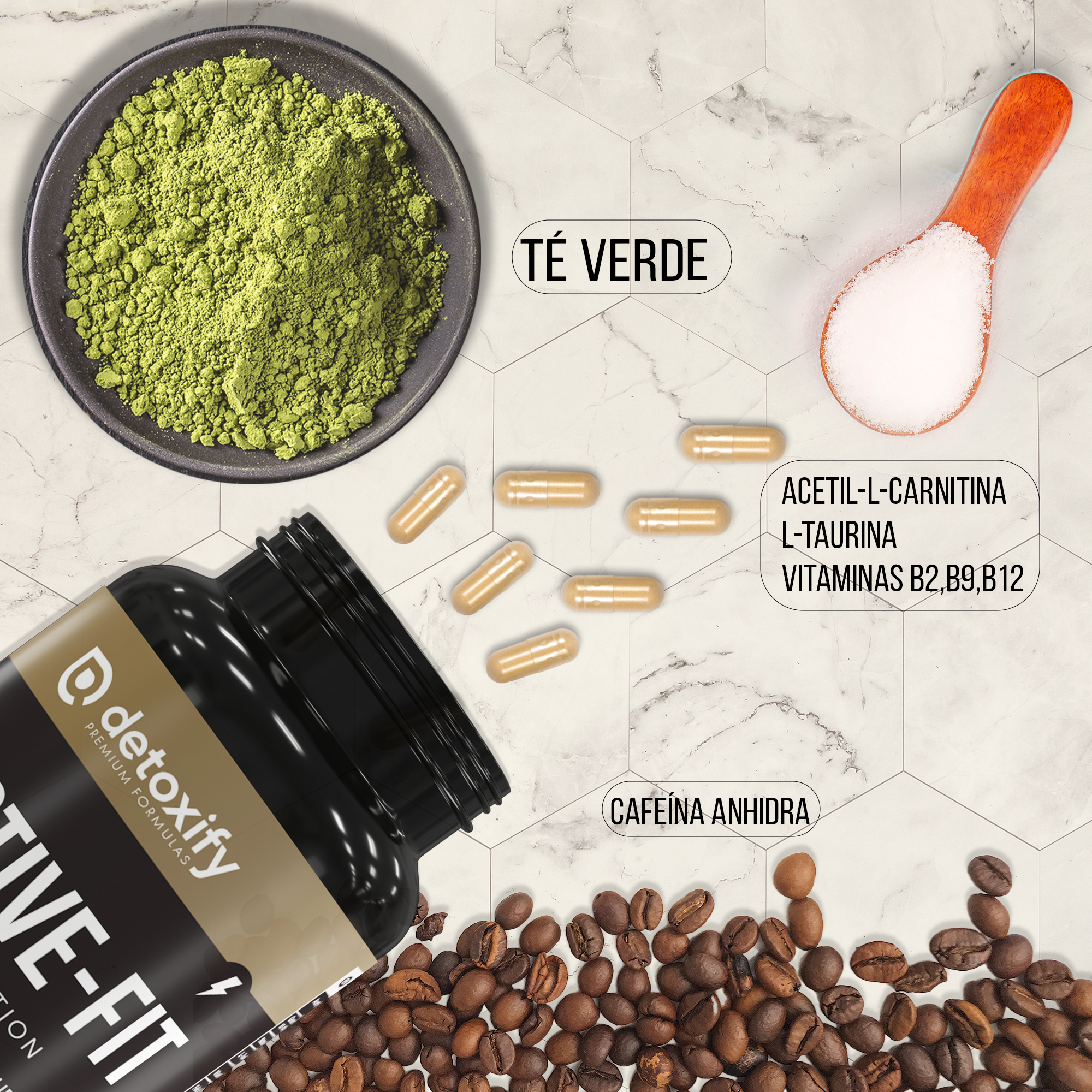 Detoxify Active-Fit | Termogénico Potente Para Emagrecer | L-Carnitina, Chá Verde | Emagrecimento Rápido e Eficaz Mulher | 60 Cápsulas | 30 Dias