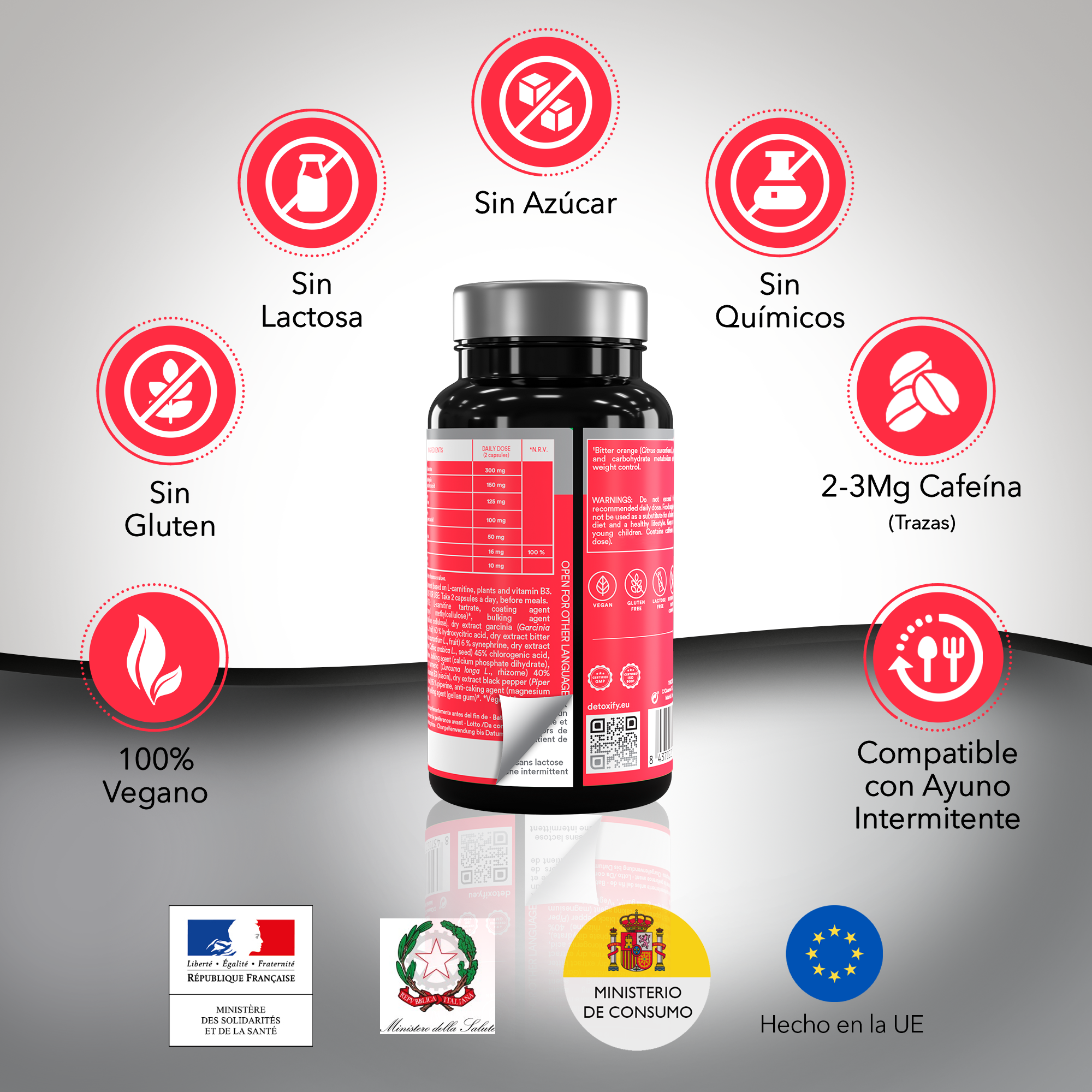 Detoxify Slim-Fit | Queimador de Gordura Potente Para Emagrecer | L-Carnitina Piperina Garcinia Laranja Amarga Café Verde | Sem Cafeína | 30 Dias